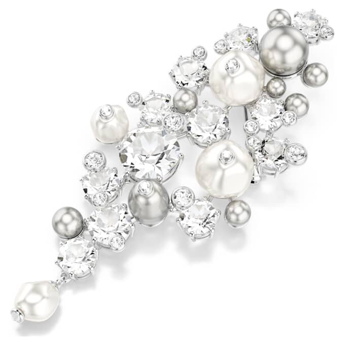 Constella-broche met kristallen parel, ronde slijpvorm, wit, gerhodineerd Constella-broche met kristallen parel, ronde slijpvorm, wit, gerhodineerd