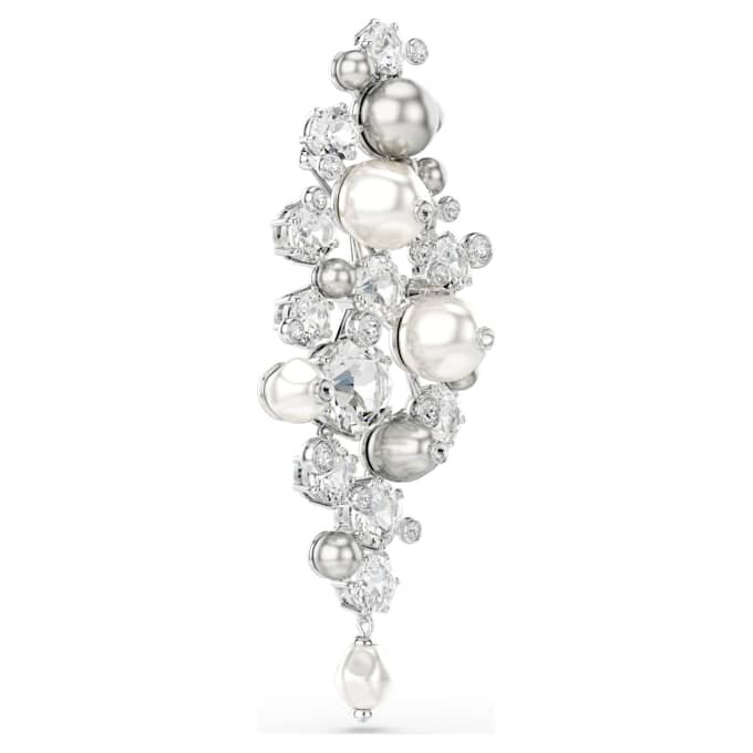 Constella-broche met kristallen parel, ronde slijpvorm, wit, gerhodineerd Constella-broche met kristallen parel, ronde slijpvorm, wit, gerhodineerd