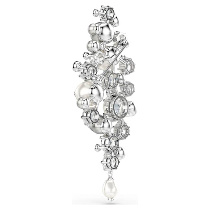 Constella-broche met kristallen parel, ronde slijpvorm, wit, gerhodineerd Constella-broche met kristallen parel, ronde slijpvorm, wit, gerhodineerd