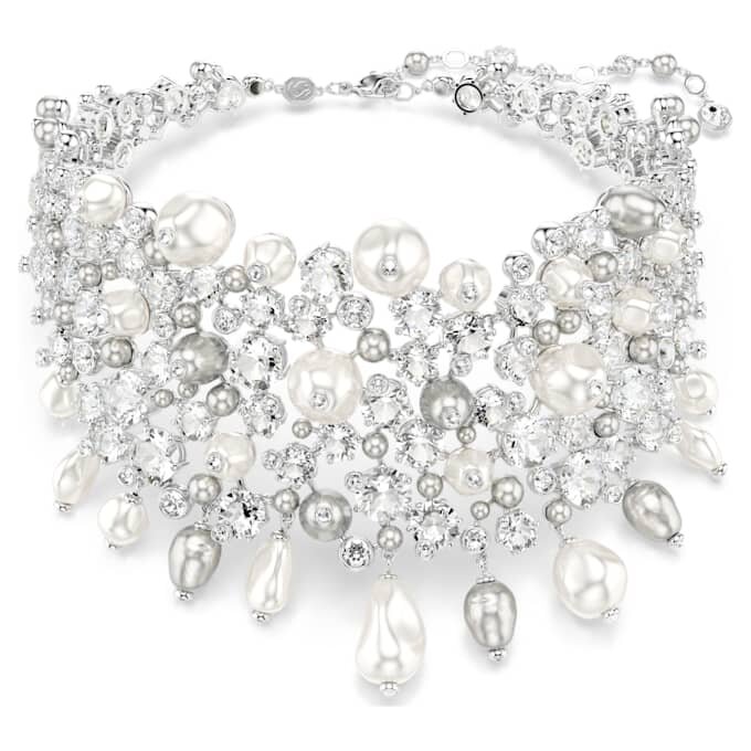 Constella-choker met kristallen parel, ronde slijpvorm, wit, gerhodineerd Constella-choker met kristallen parel, ronde slijpvorm, wit, gerhodineerd