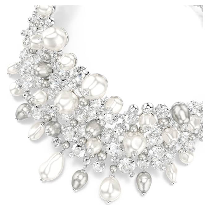 Constella-choker met kristallen parel, ronde slijpvorm, wit, gerhodineerd Constella-choker met kristallen parel, ronde slijpvorm, wit, gerhodineerd
