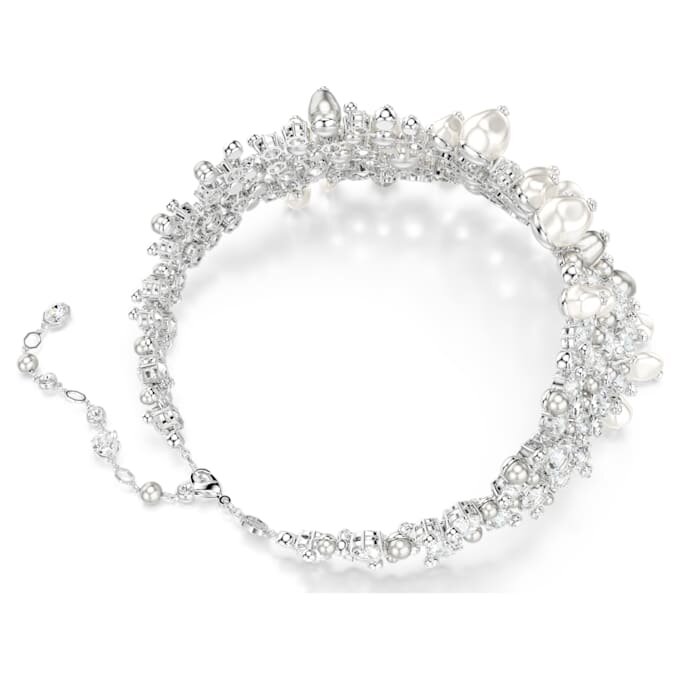 Constella-choker met kristallen parel, ronde slijpvorm, wit, gerhodineerd Constella-choker met kristallen parel, ronde slijpvorm, wit, gerhodineerd