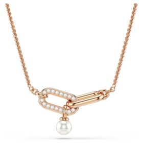 Constella-hanger met kristallen parel, ronde slijpvorm, wit, roségoudkleurig verguld