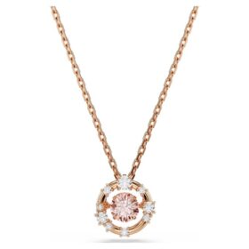 Constella-hanger met ronde slijpvorm, dansende steen, roze, roségoudkleurig verguld