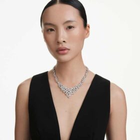 Constella-ketting met gemengde slijpvormen, sluiting, wit, gerhodineerd
