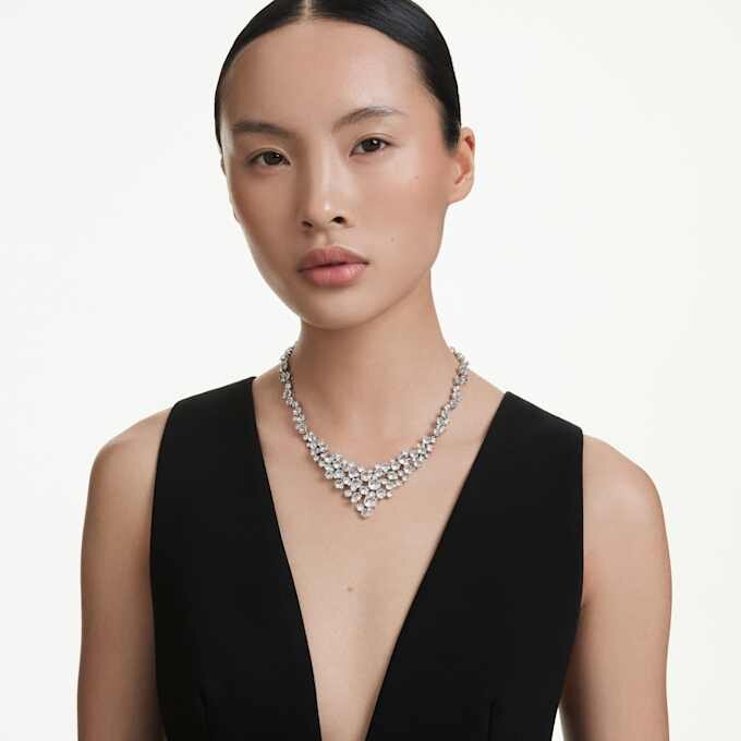 Constella-ketting met gemengde slijpvormen, sluiting, wit, gerhodineerd Constella-ketting met gemengde slijpvormen, sluiting, wit, gerhodineerd