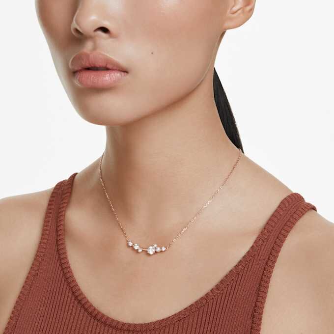Constella-ketting met kristallen parels, ronde slijpvormen, wit, roségoudkleurig verguld Constella-ketting met kristallen parels, ronde slijpvormen, wit, roségoudkleurig verguld