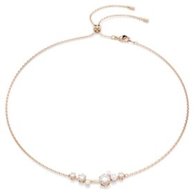 Constella-ketting met kristallen parels, ronde slijpvormen, wit, roségoudkleurig verguld