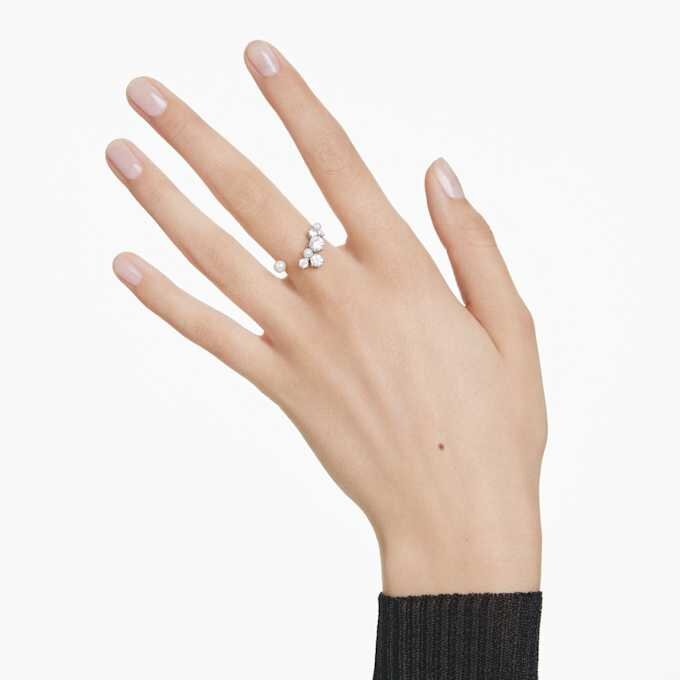 Constella open ring met kristallen parel, ronde slijpvormen, wit, gerhodineerd Constella open ring met kristallen parel, ronde slijpvormen, wit, gerhodineerd