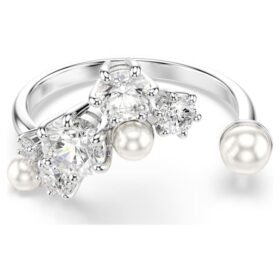 Constella open ring met kristallen parel, ronde slijpvormen, wit, gerhodineerd
