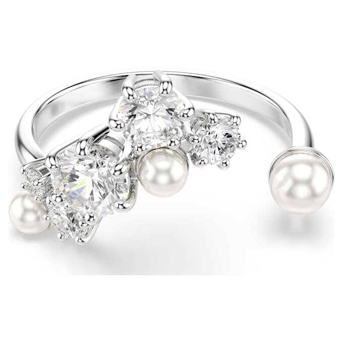 Constella open ring met kristallen parel, ronde slijpvormen, wit, gerhodineerd Constella open ring met kristallen parel, ronde slijpvormen, wit, gerhodineerd