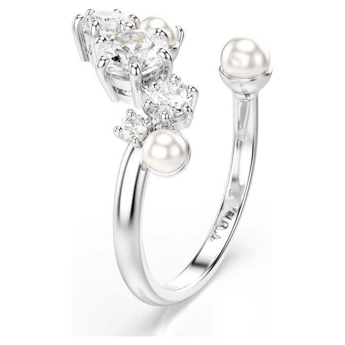 Constella open ring met kristallen parel, ronde slijpvormen, wit, gerhodineerd Constella open ring met kristallen parel, ronde slijpvormen, wit, gerhodineerd