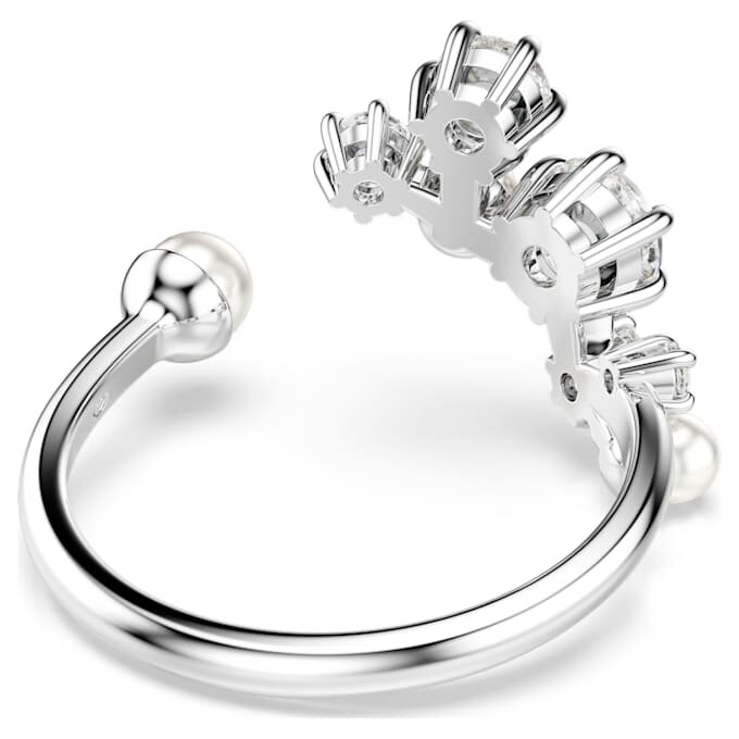 Constella open ring met kristallen parel, ronde slijpvormen, wit, gerhodineerd Constella open ring met kristallen parel, ronde slijpvormen, wit, gerhodineerd