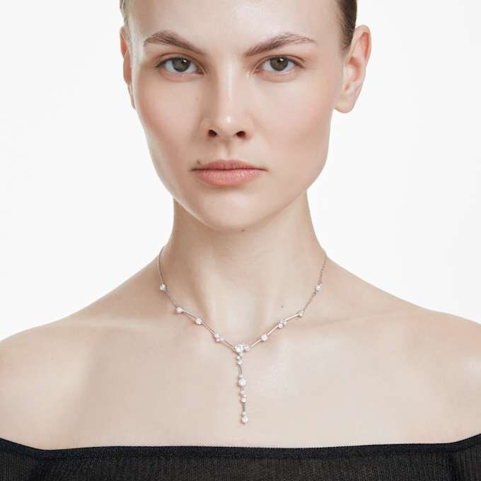 Constella Y-ketting met kristallen parels, ronde slijpvormen, wit, gerhodineerd Constella Y-ketting met kristallen parels, ronde slijpvormen, wit, gerhodineerd