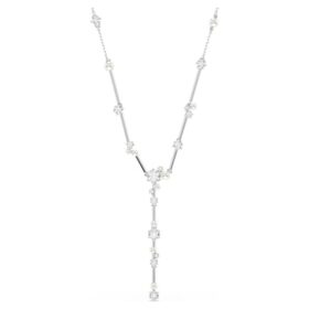 Constella Y-ketting met kristallen parels, ronde slijpvormen, wit, gerhodineerd