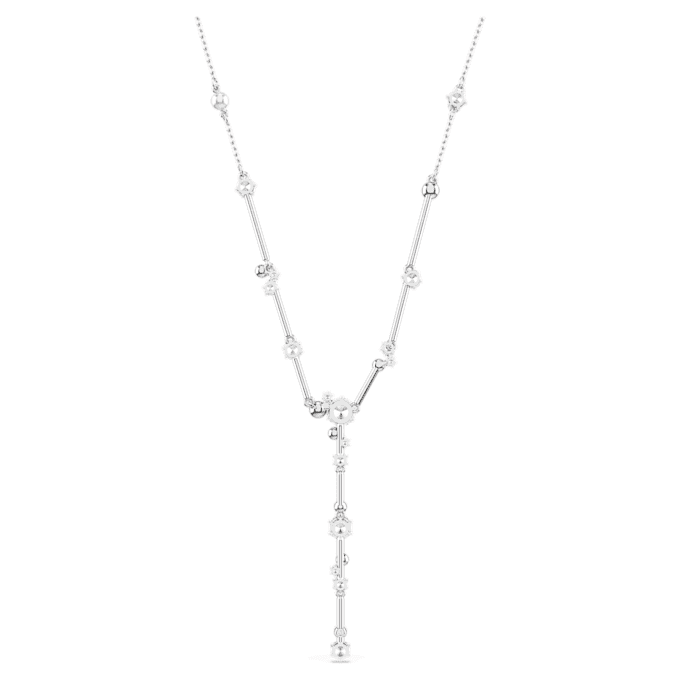 Constella Y-ketting met kristallen parels, ronde slijpvormen, wit, gerhodineerd Constella Y-ketting met kristallen parels, ronde slijpvormen, wit, gerhodineerd