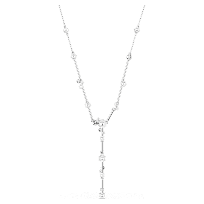 Constella Y-ketting met kristallen parels, ronde slijpvormen, wit, gerhodineerd Constella Y-ketting met kristallen parels, ronde slijpvormen, wit, gerhodineerd