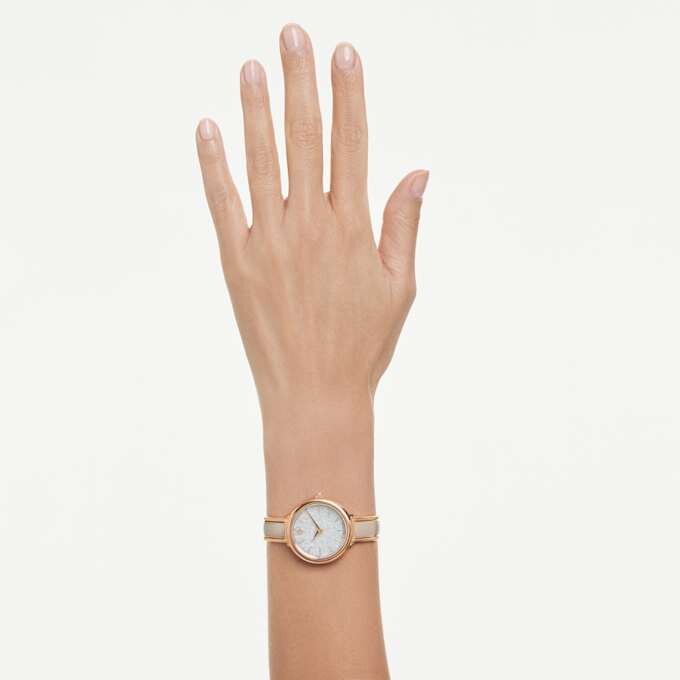 Crystalline armbandhorloge, Swiss Made, metalen armband, beige, roségoudkleurige afwerking Crystalline armbandhorloge, Swiss Made, metalen armband, beige, roségoudkleurige afwerking