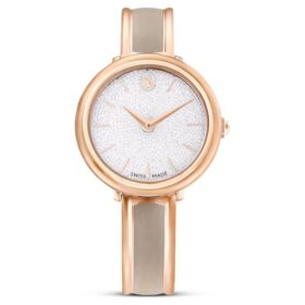 Crystalline armbandhorloge, Swiss Made, metalen armband, beige, roségoudkleurige afwerking