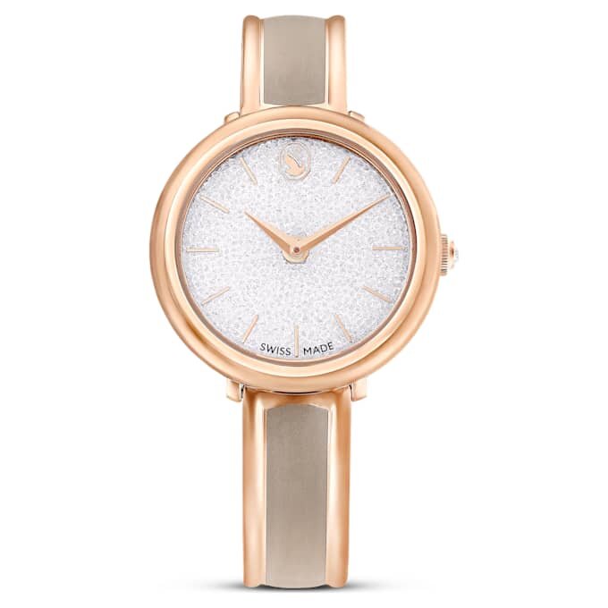 Crystalline armbandhorloge, Swiss Made, metalen armband, beige, roségoudkleurige afwerking Crystalline armbandhorloge, Swiss Made, metalen armband, beige, roségoudkleurige afwerking
