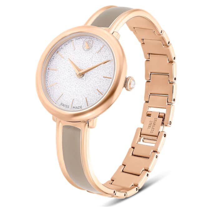 Crystalline armbandhorloge, Swiss Made, metalen armband, beige, roségoudkleurige afwerking Crystalline armbandhorloge, Swiss Made, metalen armband, beige, roségoudkleurige afwerking