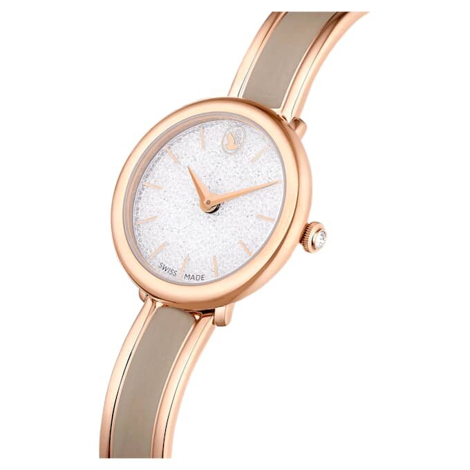 Crystalline armbandhorloge, Swiss Made, metalen armband, beige, roségoudkleurige afwerking Crystalline armbandhorloge, Swiss Made, metalen armband, beige, roségoudkleurige afwerking