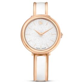 Crystalline armbandhorloge, Swiss Made, metalen armband, wit, roségoudkleurige afwerking