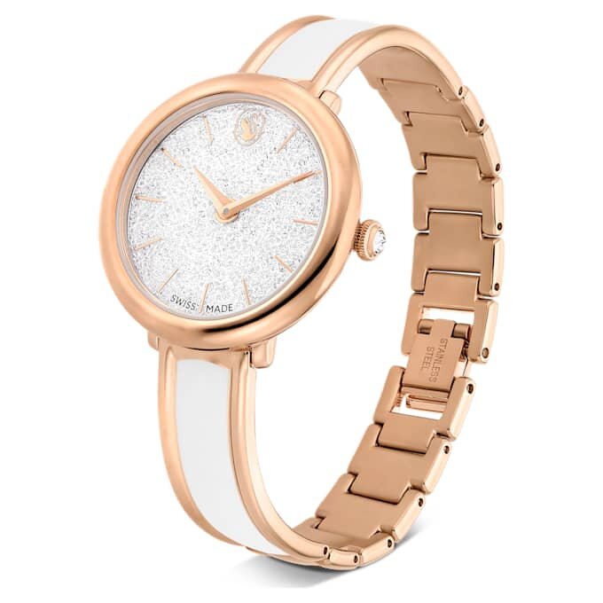 Crystalline armbandhorloge, Swiss Made, metalen armband, wit, roségoudkleurige afwerking Crystalline armbandhorloge, Swiss Made, metalen armband, wit, roségoudkleurige afwerking
