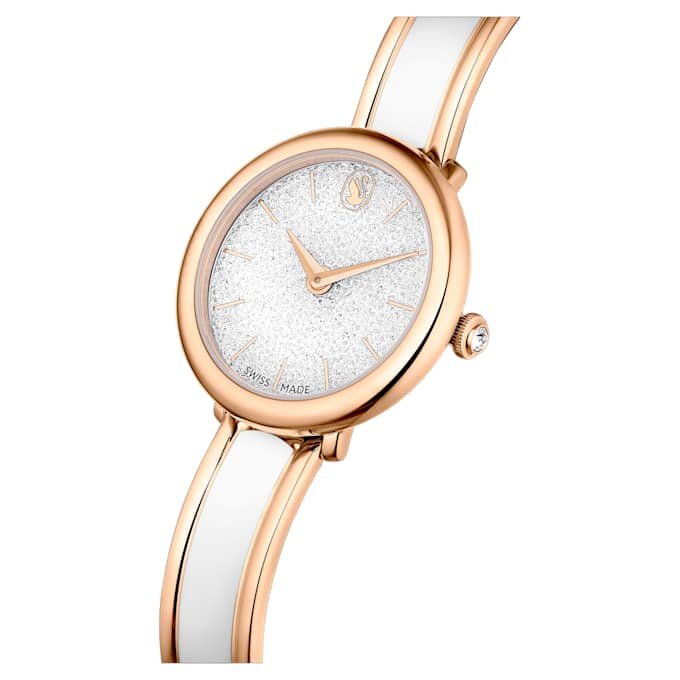 Crystalline armbandhorloge, Swiss Made, metalen armband, wit, roségoudkleurige afwerking Crystalline armbandhorloge, Swiss Made, metalen armband, wit, roségoudkleurige afwerking