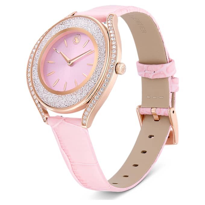 Crystalline Aura-horloge, Swiss Made, leren band, roze, roségoudkleurige afwerking Crystalline Aura-horloge, Swiss Made, leren band, roze, roségoudkleurige afwerking