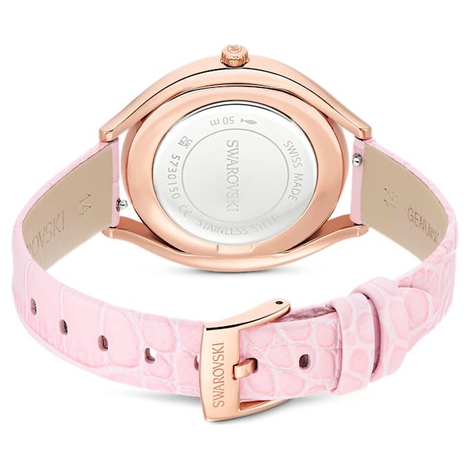 Crystalline Aura-horloge, Swiss Made, leren band, roze, roségoudkleurige afwerking Crystalline Aura-horloge, Swiss Made, leren band, roze, roségoudkleurige afwerking