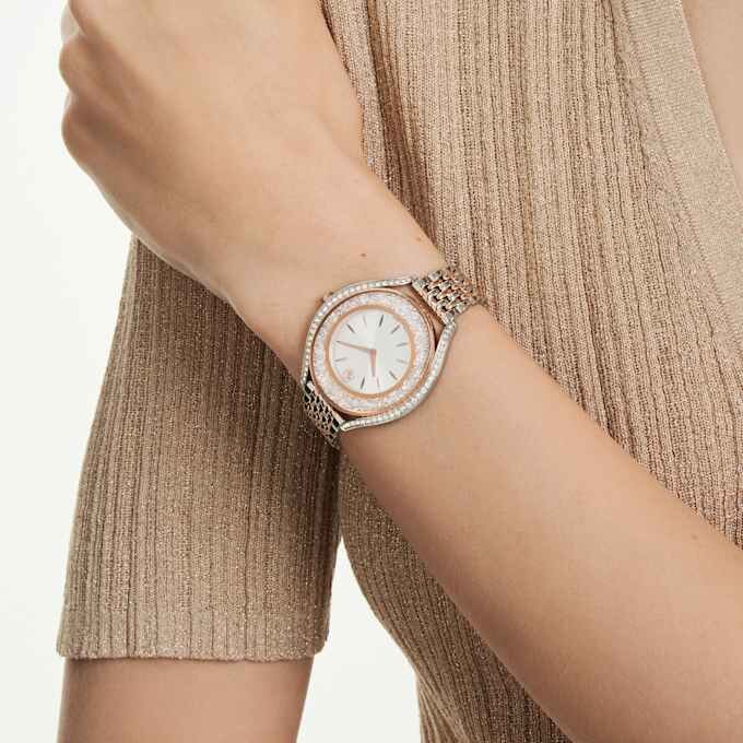 Crystalline Aura-horloge, Swiss Made, metalen armband, roségoudkleurig, afwerking van gemengd metaal Crystalline Aura-horloge, Swiss Made, metalen armband, roségoudkleurig, afwerking van gemengd metaal