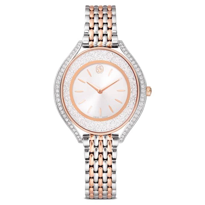 Crystalline Aura-horloge, Swiss Made, metalen armband, roségoudkleurig, afwerking van gemengd metaal Crystalline Aura-horloge, Swiss Made, metalen armband, roségoudkleurig, afwerking van gemengd metaal
