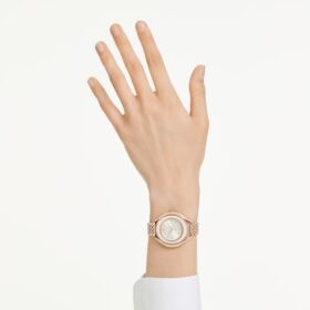Crystalline Aura-horloge, Swiss Made, metalen armband, roségoudkleurig, roségoudkleurige afwerking