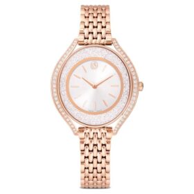 Crystalline Aura-horloge, Swiss Made, metalen armband, roségoudkleurig, roségoudkleurige afwerking
