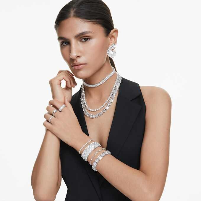Curiosa armbandhorloge met kristallen, zilverkleurig, roestvrij staal Curiosa armbandhorloge met kristallen, zilverkleurig, roestvrij staal
