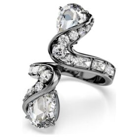 De Vienna-collectie Open ring Feather, wit, gerutheniumd