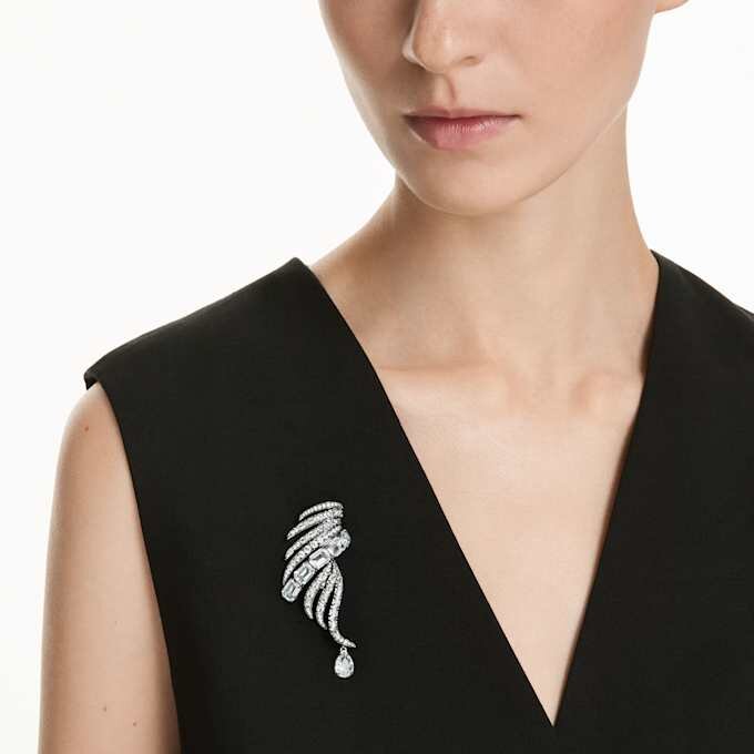 De Vienna Collection-broche Feather, wit, gerutheniumd De Vienna Collection-broche Feather, wit, gerutheniumd