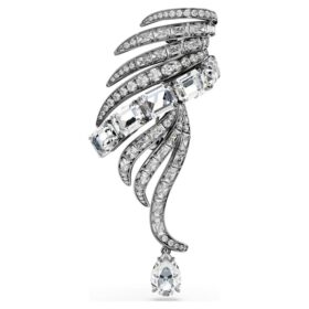 De Vienna Collection-broche Feather, wit, gerutheniumd