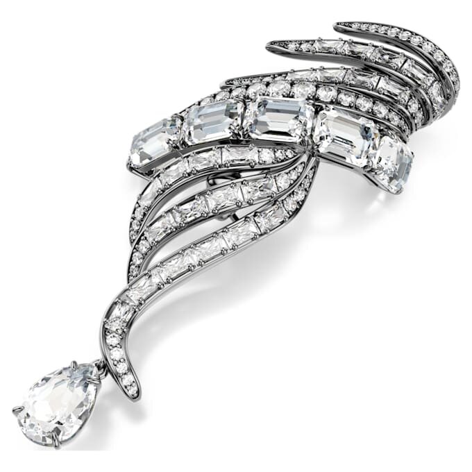 De Vienna Collection-broche Feather, wit, gerutheniumd De Vienna Collection-broche Feather, wit, gerutheniumd
