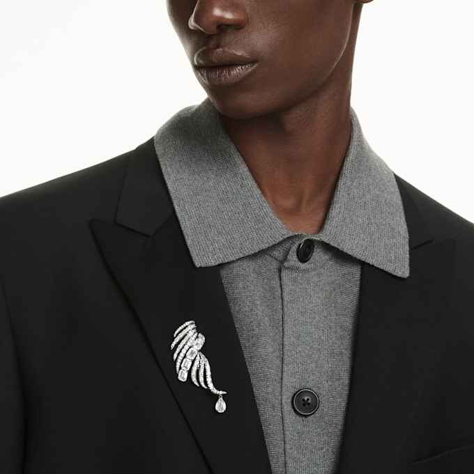 De Vienna Collection-broche Feather, wit, gerutheniumd De Vienna Collection-broche Feather, wit, gerutheniumd
