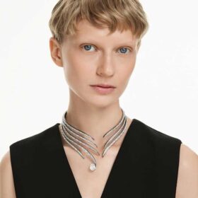 De Vienna Collection-choker Feather, wit, geruteniumd