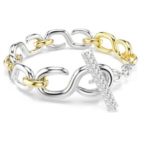 Dextera-armband met ronde schakels, T-bar, wit, gemengde metaalafwerking