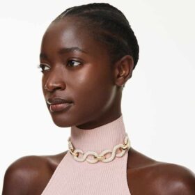 Dextera-choker met ronde slijpvorm, wit, verguld