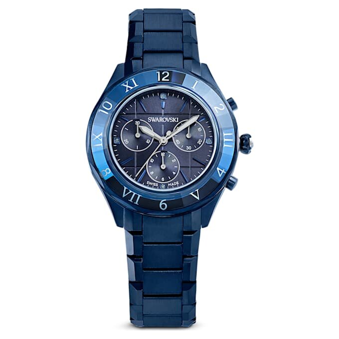Dextera Chrono-horloge 39 mm, Swiss Made, metalen armband, blauw, blauwe afwerking Dextera Chrono-horloge 39 mm, Swiss Made, metalen armband, blauw, blauwe afwerking