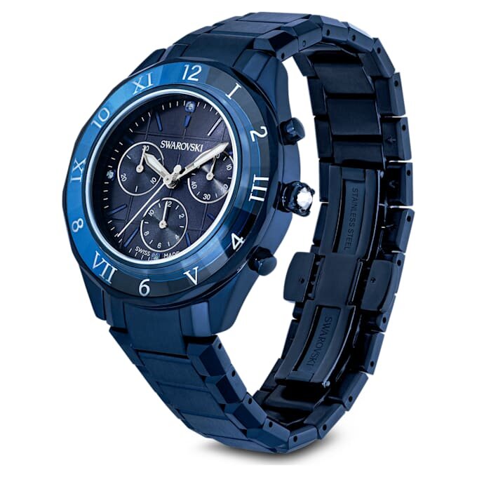 Dextera Chrono-horloge 39 mm, Swiss Made, metalen armband, blauw, blauwe afwerking Dextera Chrono-horloge 39 mm, Swiss Made, metalen armband, blauw, blauwe afwerking