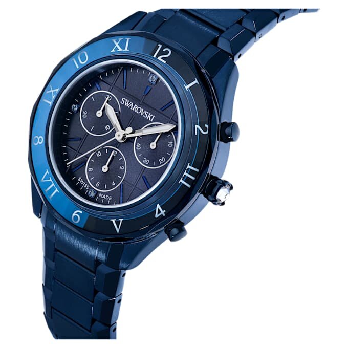 Dextera Chrono-horloge 39 mm, Swiss Made, metalen armband, blauw, blauwe afwerking Dextera Chrono-horloge 39 mm, Swiss Made, metalen armband, blauw, blauwe afwerking