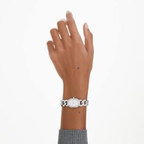 Dextera-horloge, Swiss Made, kristallen armband, zilverkleurig, roestvrij staal