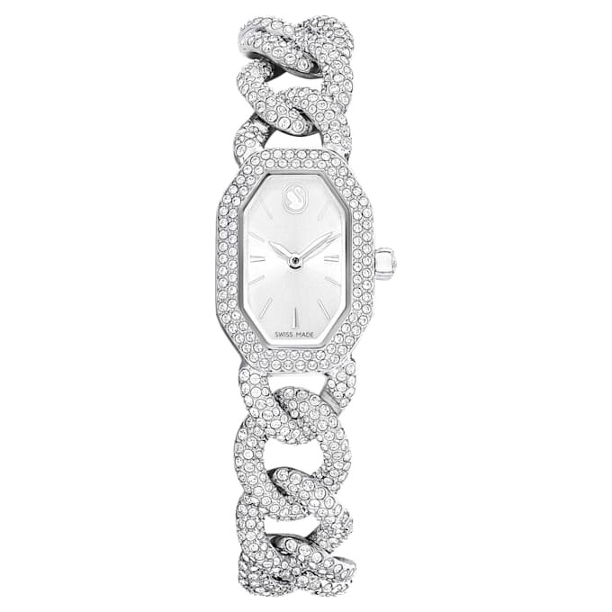 Dextera-horloge, Swiss Made, kristallen armband, zilverkleurig, roestvrij staal Dextera-horloge, Swiss Made, kristallen armband, zilverkleurig, roestvrij staal