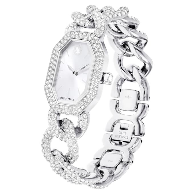 Dextera-horloge, Swiss Made, kristallen armband, zilverkleurig, roestvrij staal Dextera-horloge, Swiss Made, kristallen armband, zilverkleurig, roestvrij staal